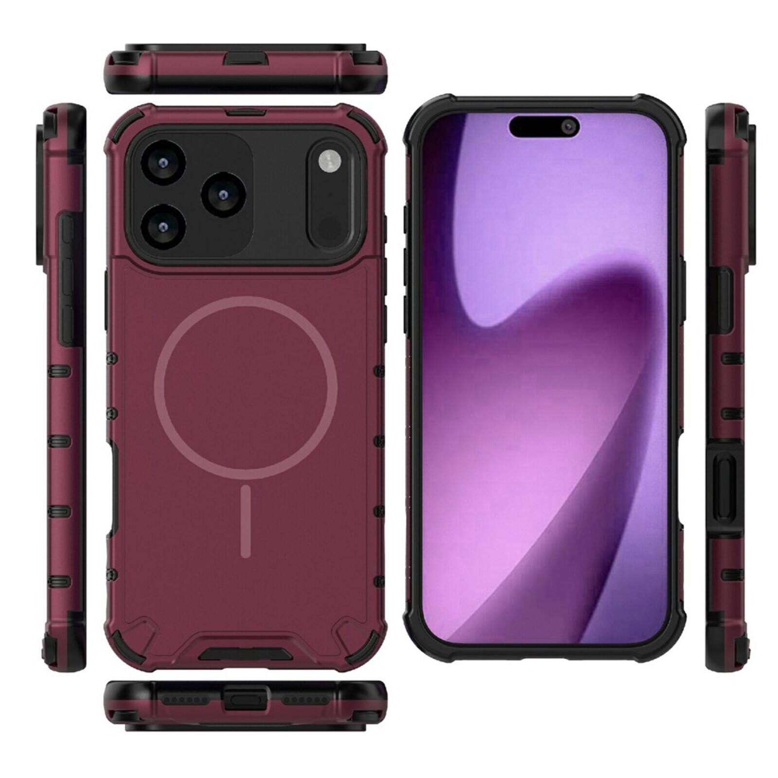Left. UUCOVER - Magnetic Case for Apple iPhone 18 Pro Max, Compatible with MagSafe, Shockproof Drop-proof Slim Heat Dissipation Cover - Plum.