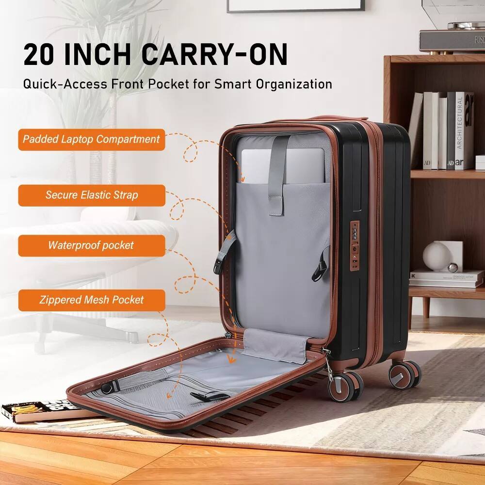 20 INCH CARRY-ON  
Quick-Access Front Pocket for Smart Organization  

- Padded Laptop Compartment  
- Secure Elastic Strap  
- Waterproof Pocket  
- Zippered Mesh Pocket