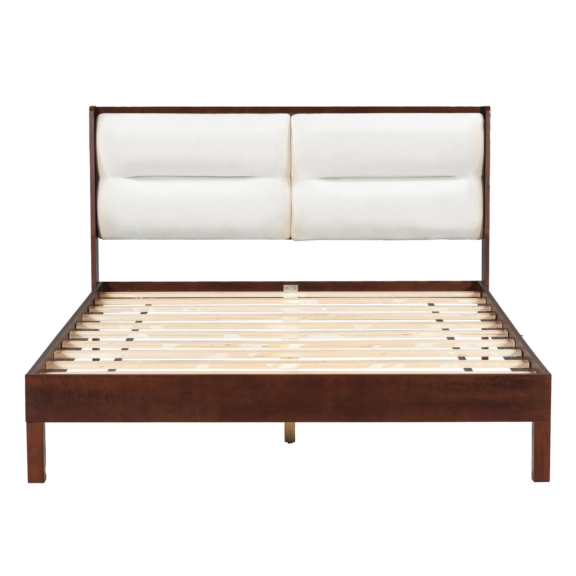 Alt View 1. Whisen - Queen Size Platform Bed Frame with Velvet Upholstered Headboard, No Box Spring Needed - Espresso.