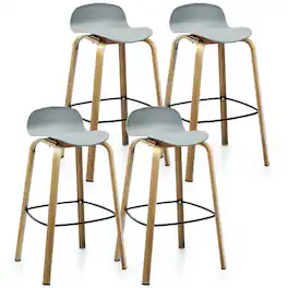Gymax - Modern Set of 4 Barstools 30inch Pub Chairs w/Low Back & Metal Legs Grey - Gray
