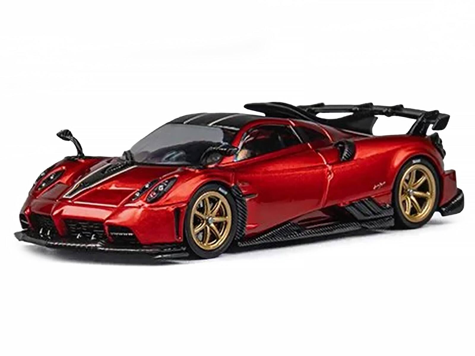 Alt View 1. CM Models - Pagani Imola Red Metallic with Carbon Top and Stripes with Extra Wheels 1/64 Diecast Model Car by CM Model.