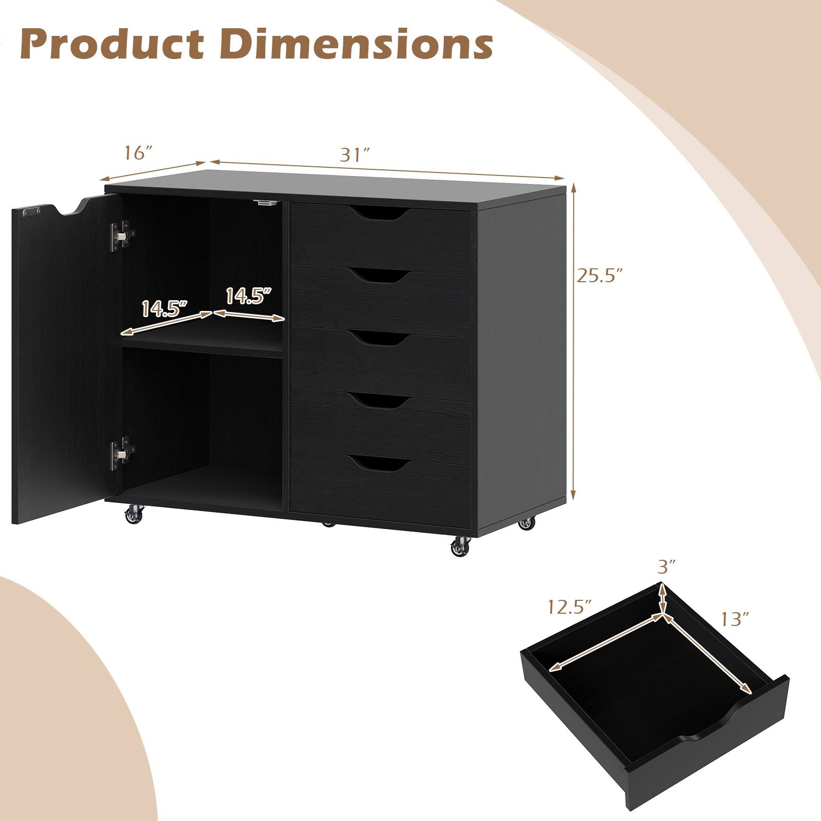 Product Dimensions: 16" x 31" x 14.5" x 14.5" x 25.5" x 3" x 12.5" x 13"