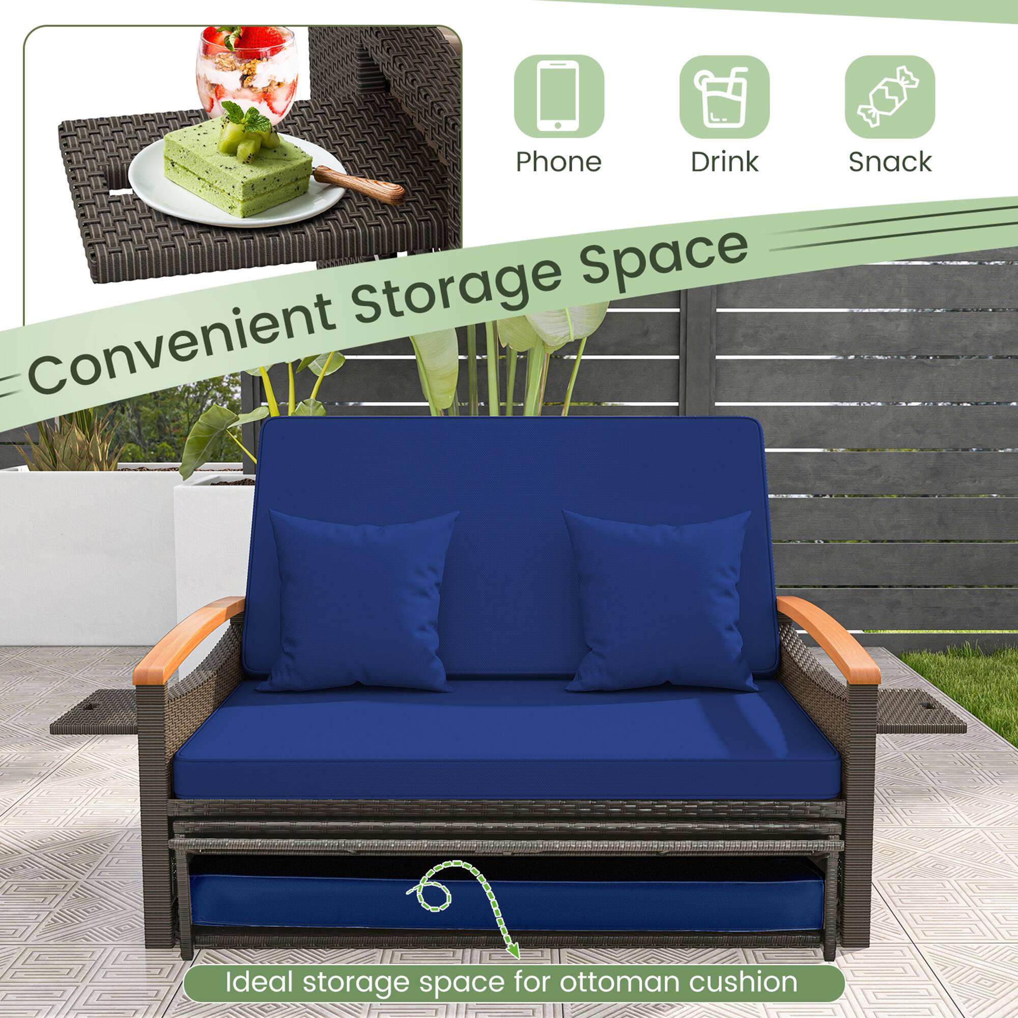Phone, Drink, Snack, Convenient Storage Space, Ideal storage space for ottoman cushion