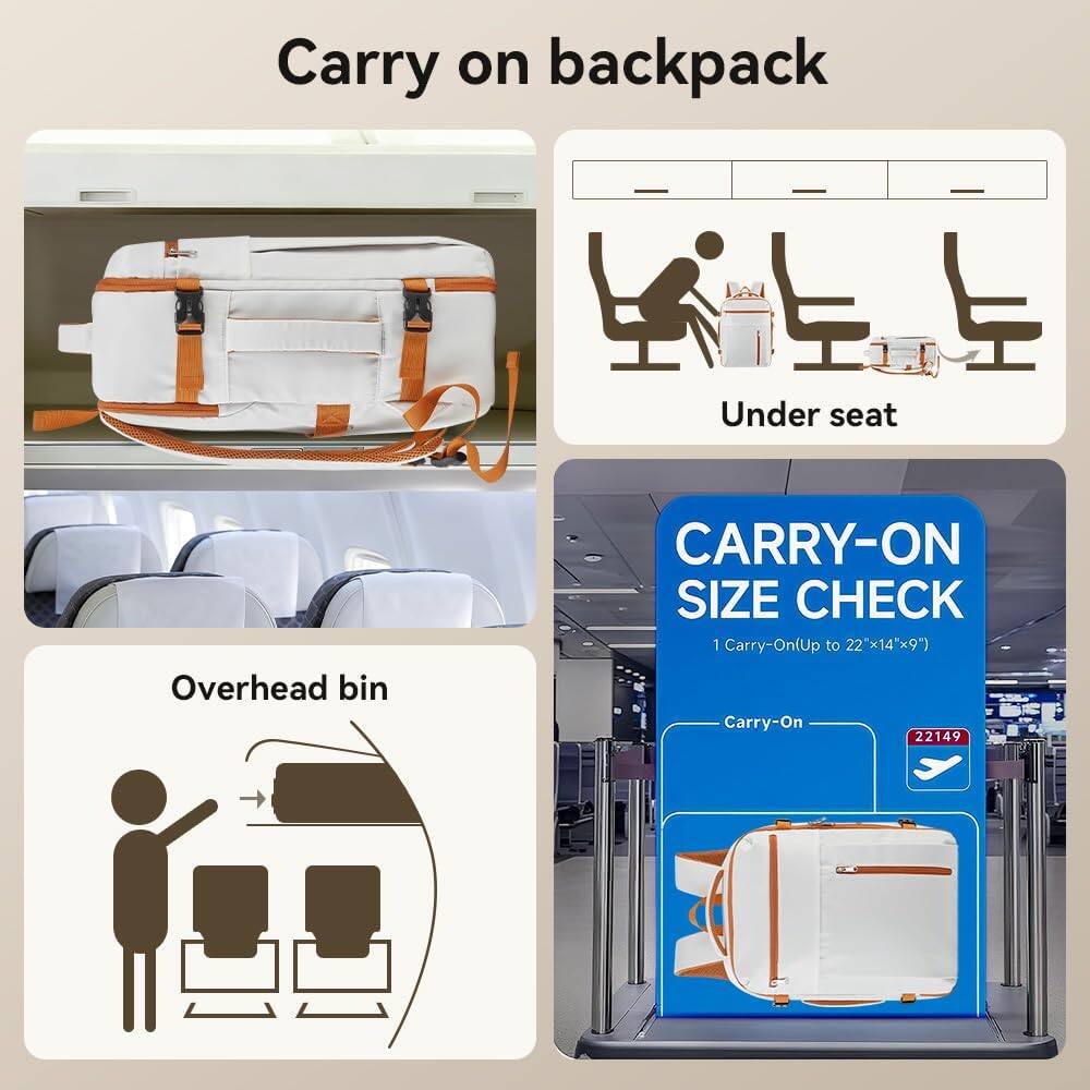 Carry on backpack

Under seat

Overhead bin

CARRY-ON SIZE CHECK

1 Carry-On (Up to 22"x14"x9")

22149