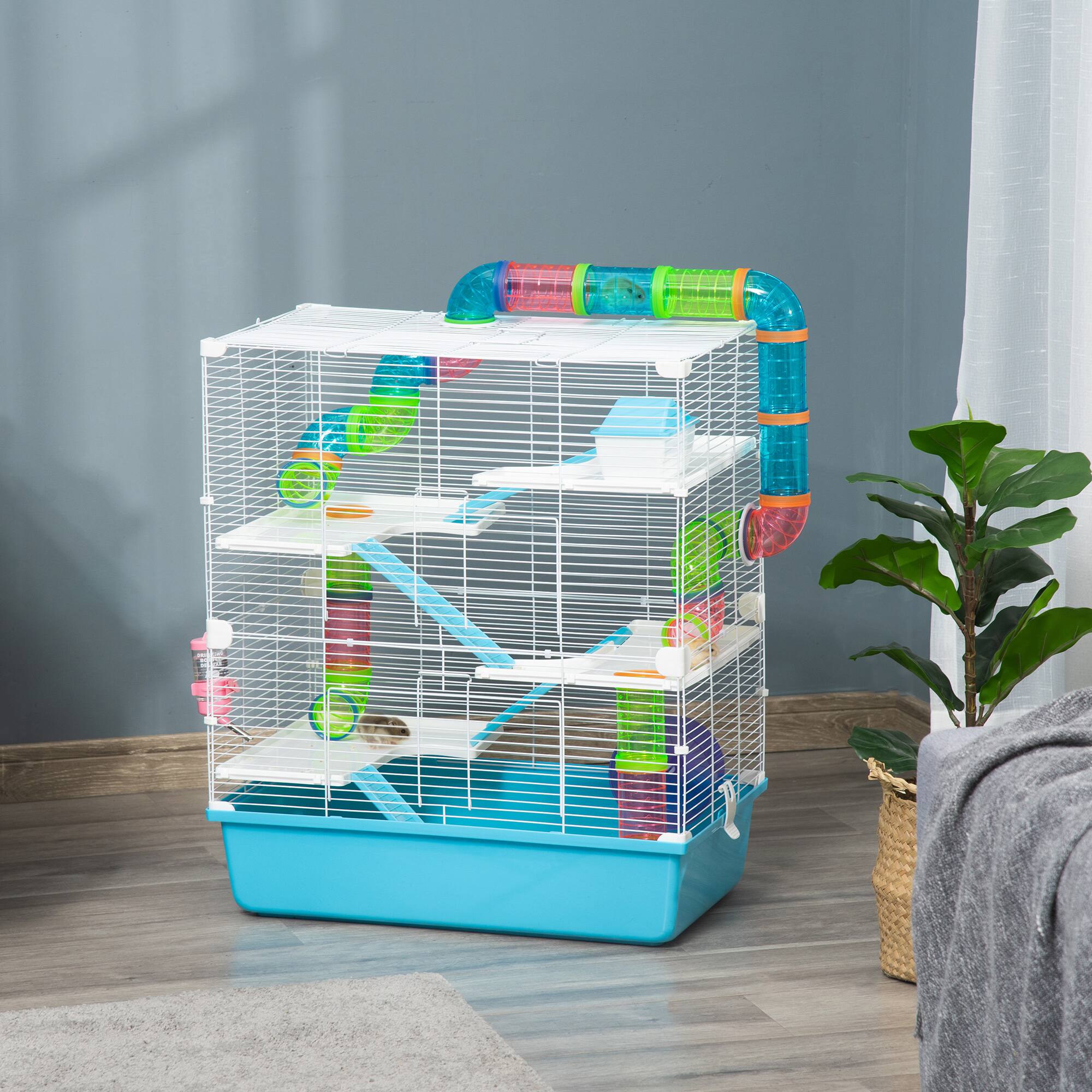 Angle. Pawhut - Extra Large 23" Hamster Cage with Tubes, Portable Carry Handles, 5-Tier Design, Exercise Wheel, Water Bottle.