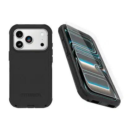 Front. OtterBox - OtterBox iPhone 17 Pro (Only) Bundle: Defender Series Case & Screen Protector - Case Only - Rugged - Snaps on MagSafe - Black.