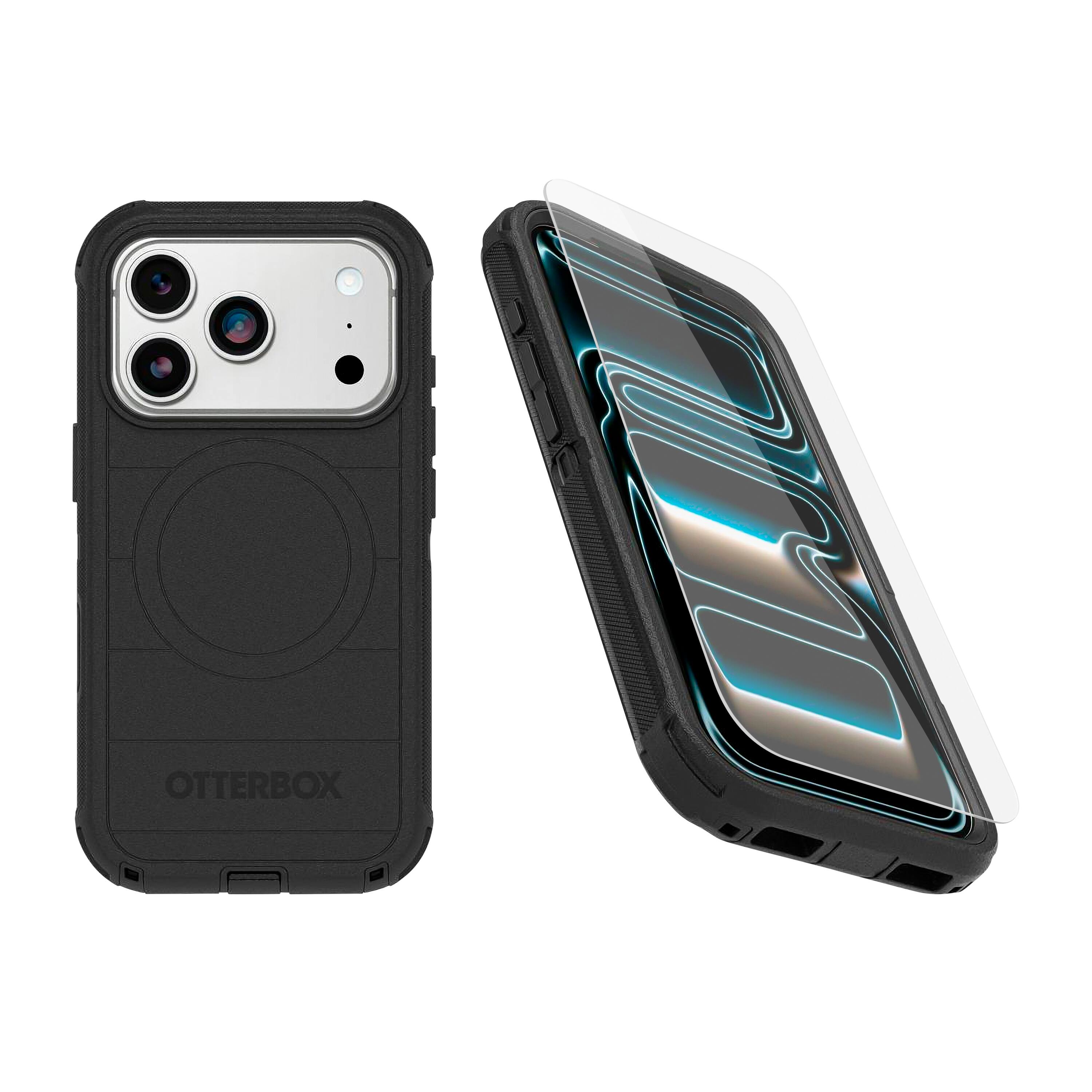 OtterBox - iPhone 17 Pro (Only) Bundle: Defender Series Case & Screen Protector - Case Only - Rugged - Snaps on MagSafe - Black