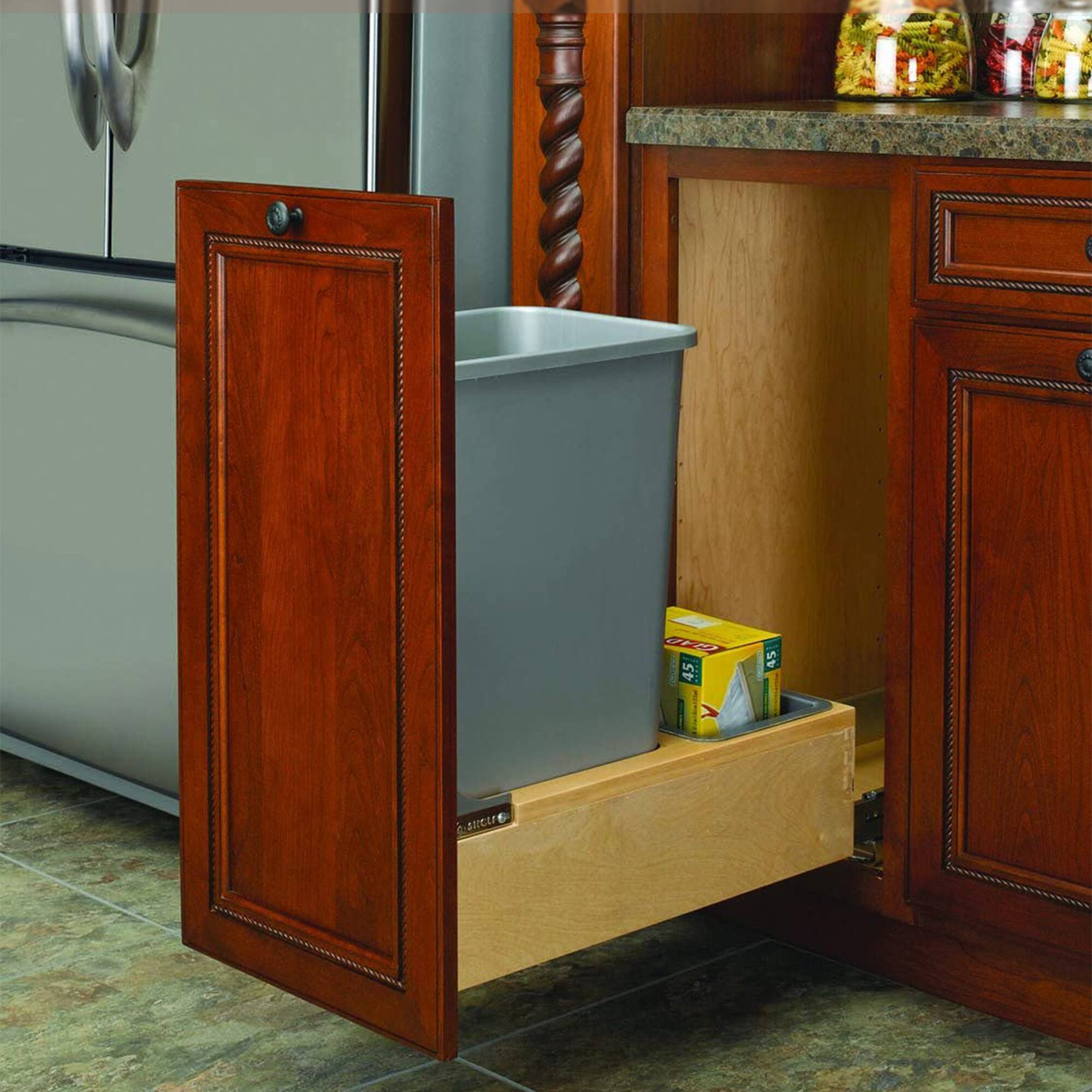 Alt View 3. Rev-A-Shelf - Rev-A-Shelf Pullout Trash Can 50 qt. w/Soft-close Soft-open, 4WCBM-1550DM-1 - Natural Maple.