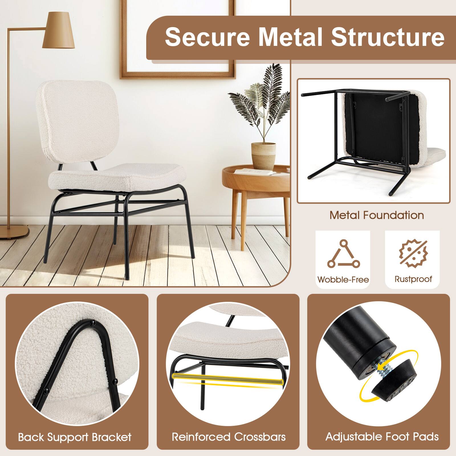 Secure Metal Structure Metal Foundation Wobble-Free Rustproof Back Support Bracket Reinforced Crossbars Adjustable Foot Pads
