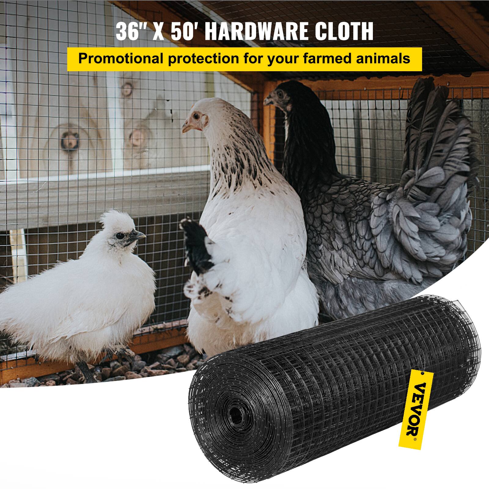 36" X 50' HARDWARE CLOTH  
Promotional protection for your farmed animals  
VEVOR