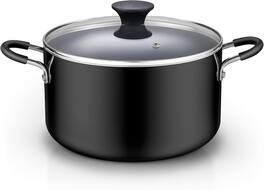 Cook N Home - Professional 6qt Nonstick StockPot with Lid,Riveted Handle,Soup Pot ,Induction,Oven & Dishwasher Safe - Black