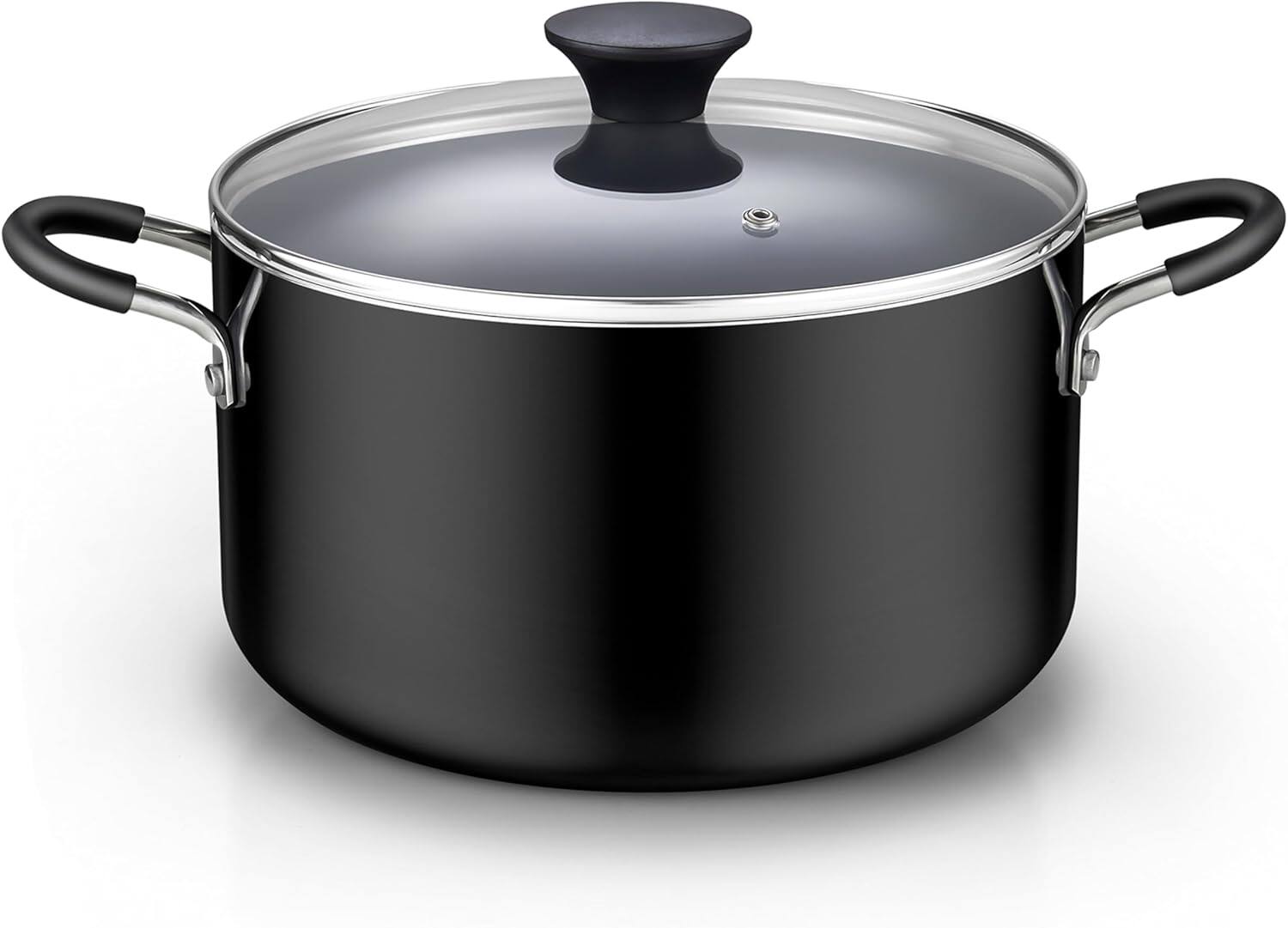 Front. Cook N Home - Professional 6qt Nonstick StockPot with Lid,Riveted Handle,Soup Pot ,Induction,Oven & Dishwasher Safe,Black - black.