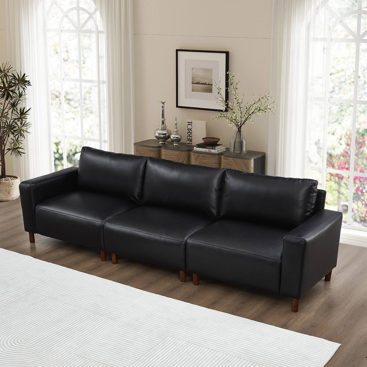 Alt View 6. Ropilly - Ropilly 2 piece sofa and loveseat set, black faux leather sofa set with breathable PU upholstery, seats five - Black.