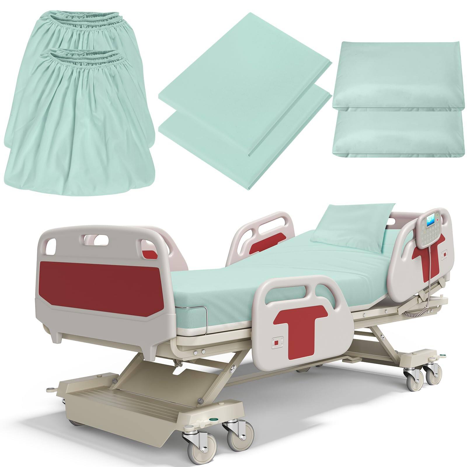 Front. Fabibe - Bedding Set Standard Size - White Color - Dark Green-3.