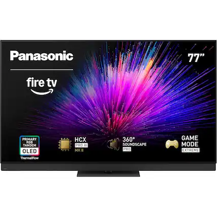 Panasonic
77"
fire tv
PRIMARY RGB TANDEM OLED
ThermalFlow
HCX PRO AI MK II
360° SOUNDSCAPE PRO
GAME MODE EXTREME