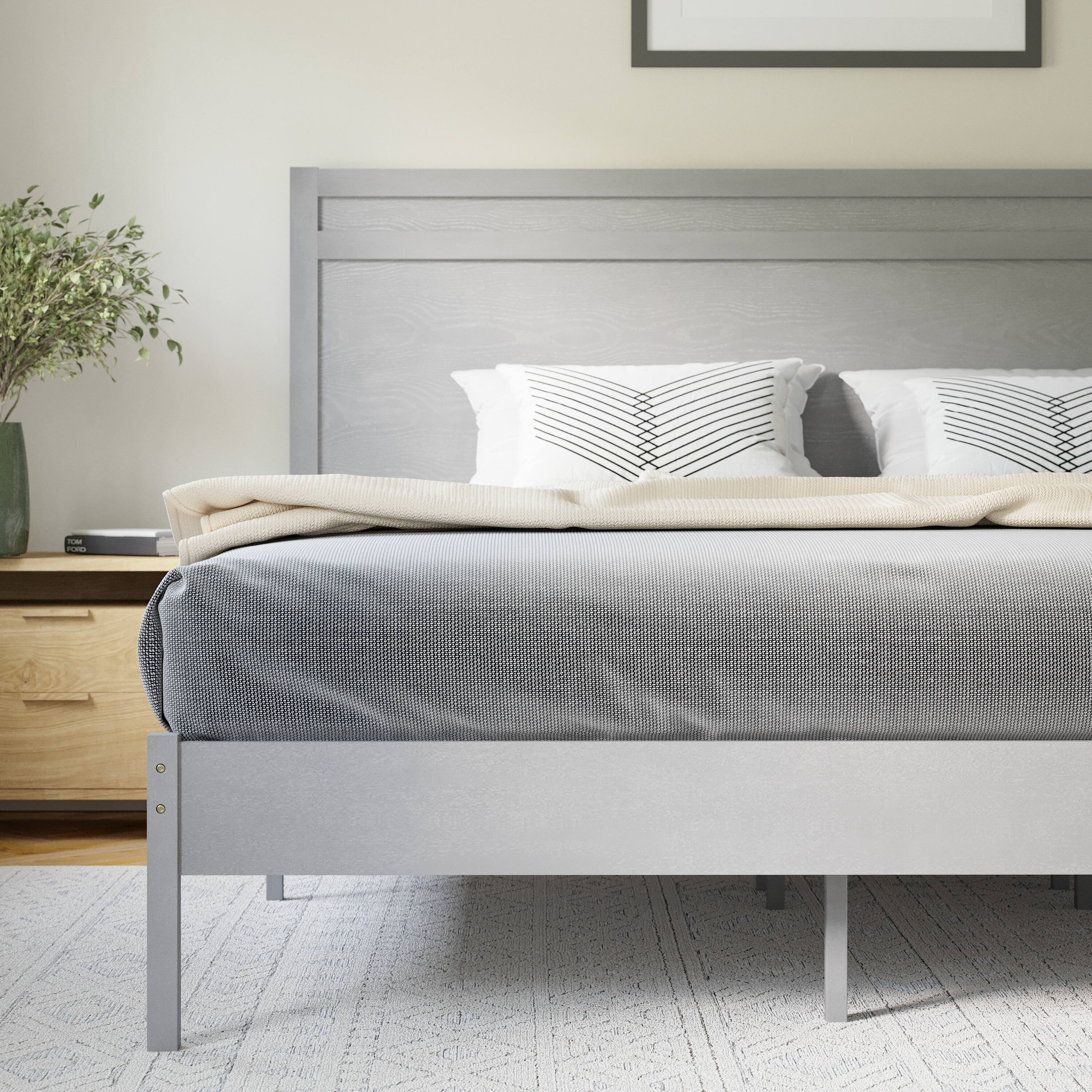 Alt View 2. Flash Furniture - Kingston King Size Solid Wood Platform Bed with Wooden Slats and Headboard, No Box Spring Needed, Gray - Gray.