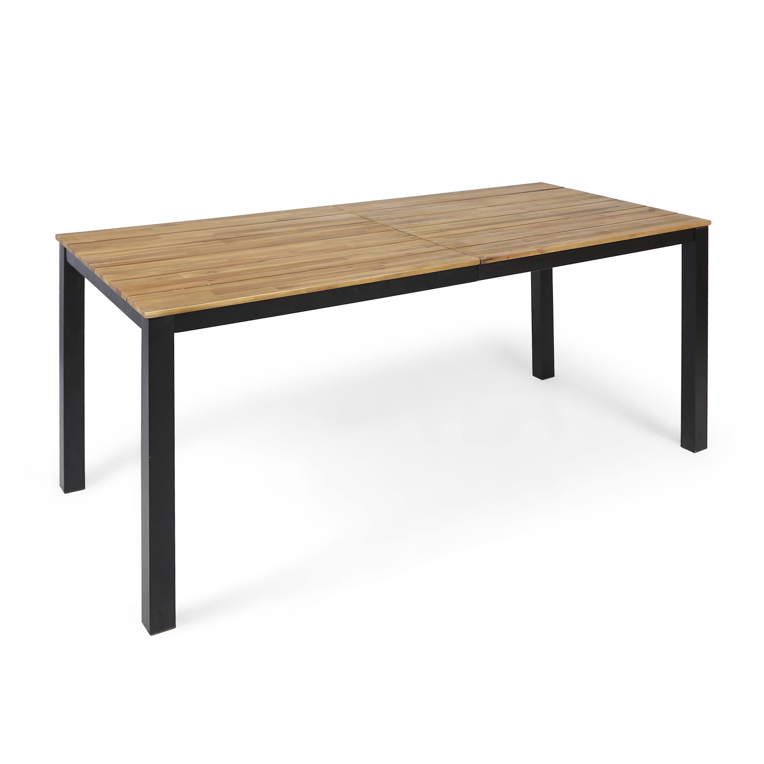 Left. Mondawe - 71"L Acacia Wood Rectangular Outdoor Dining Table - Black+Brown.