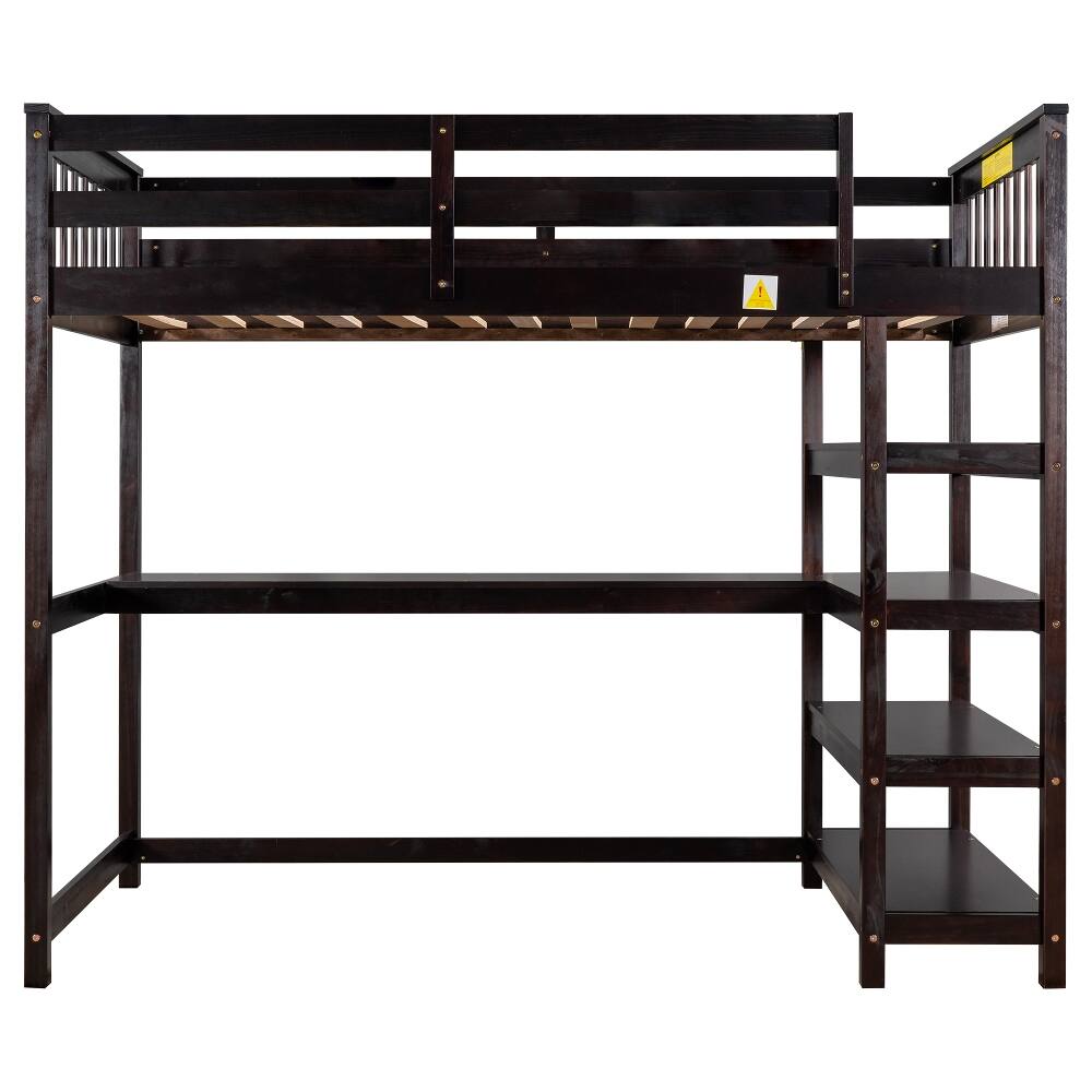 Alt View 8. Loheer - Loheer Twin Size Loft Bed with Desk and Storage Shelves, Espresso Wood Loft Bed with LED Lights - Espresso.