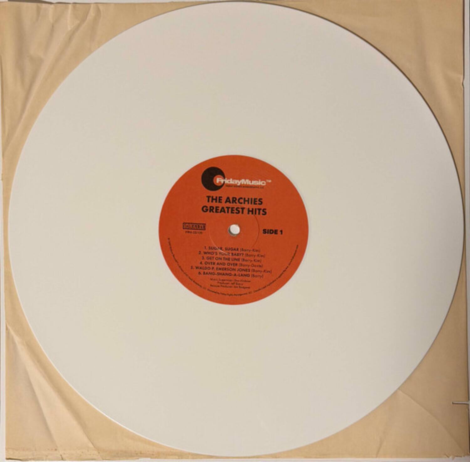 FridayMusic  
THE ARCHIES GREATEST HITS  
SIDE 1  
1. LOE SUGAR  
2. WHO'S FONE  
3. GET ON THE LINE  
4. OVER AND OVER  
5. WALDO P. EMERSON JONES  
6. BANG-SHANG-A-LANG SHANG A-LANG