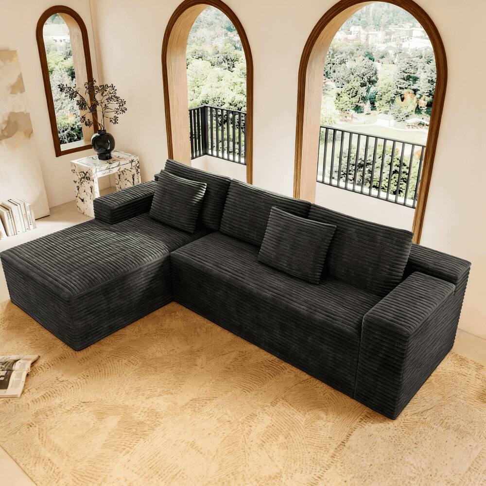 Alt View 9. Kadyn - 104" Right Chaise Sectional Sofa, Corduroy Cloud Design with Deep Seats and No Assembly Required, Grey - Gray.