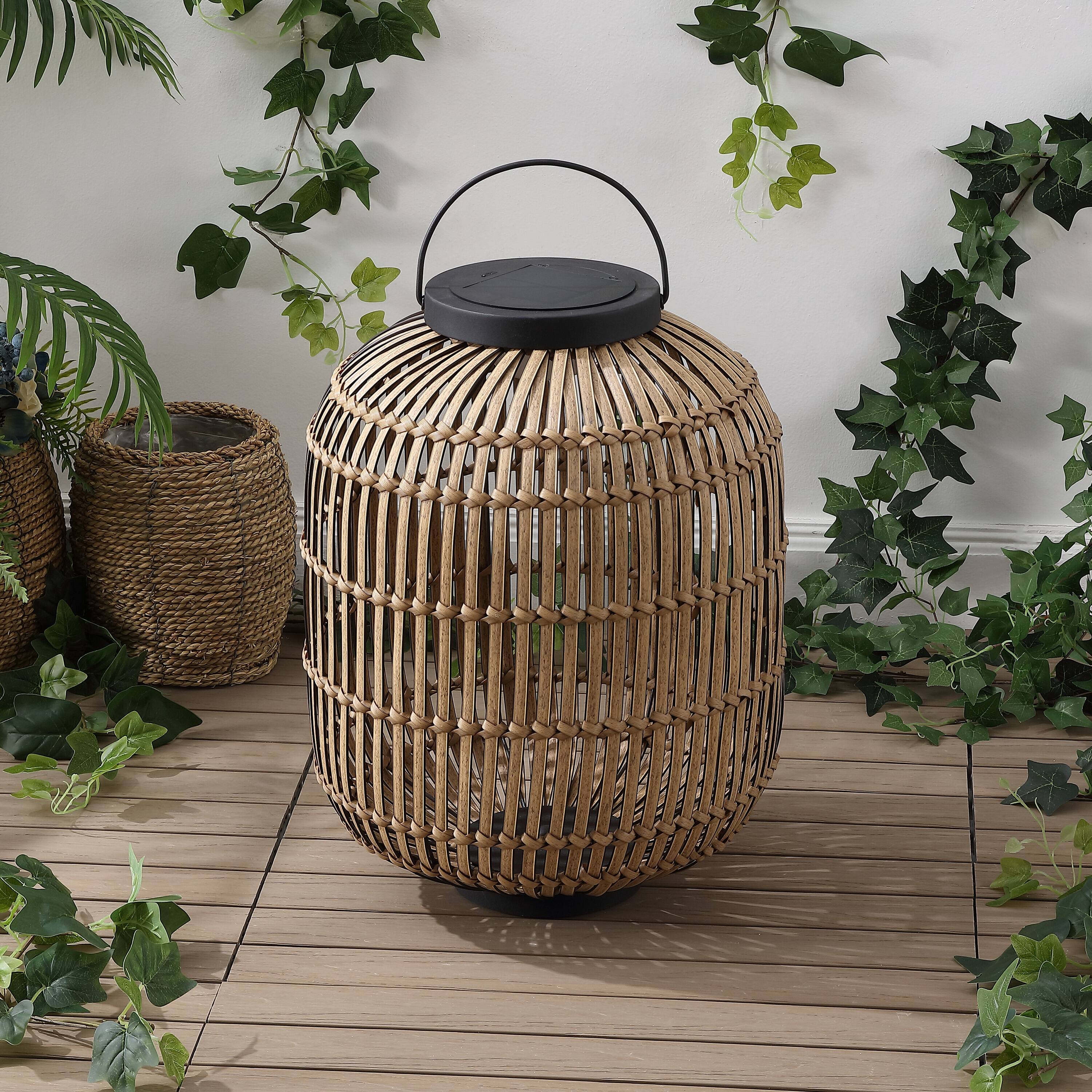 Alt View 7. Jonathan Y - Nara 20.5" Modern Global Faux Rattan Integrated Indoor/Outdoor LED Solar Powered Lantern, Dark Brown/Black - Dark Brown/Black.