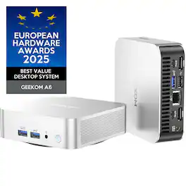 Geekom - A6 Mini PC, AMD Ryzen 7 6800U, 32GB DDR5& 1TB M.2 2280 NVMe Gen4*4 SSD, Windows 11 Pro Pre-installed - Silver+Black