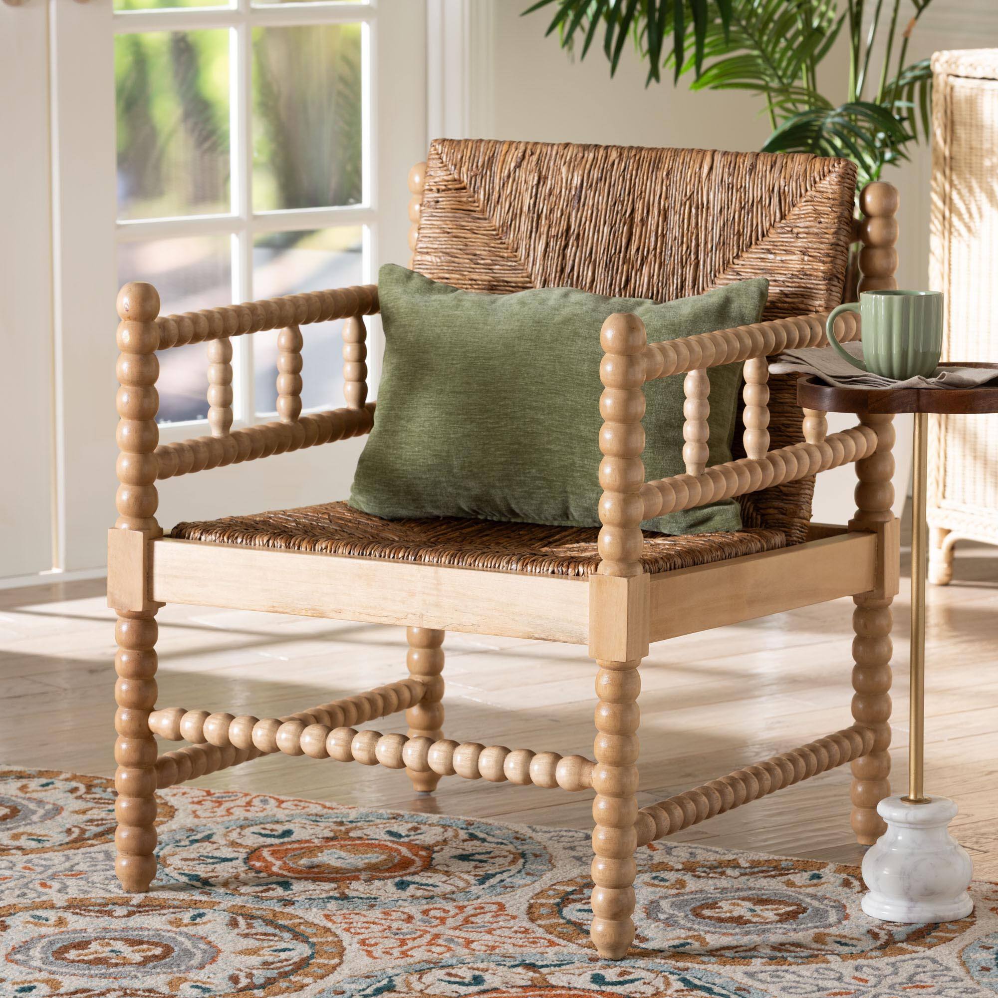 Alt View 4. bali & pari - bali & pari Dolores Woven Seagrass Armchair with Bobbin Frame - Acacia Brown/Natural Brown.