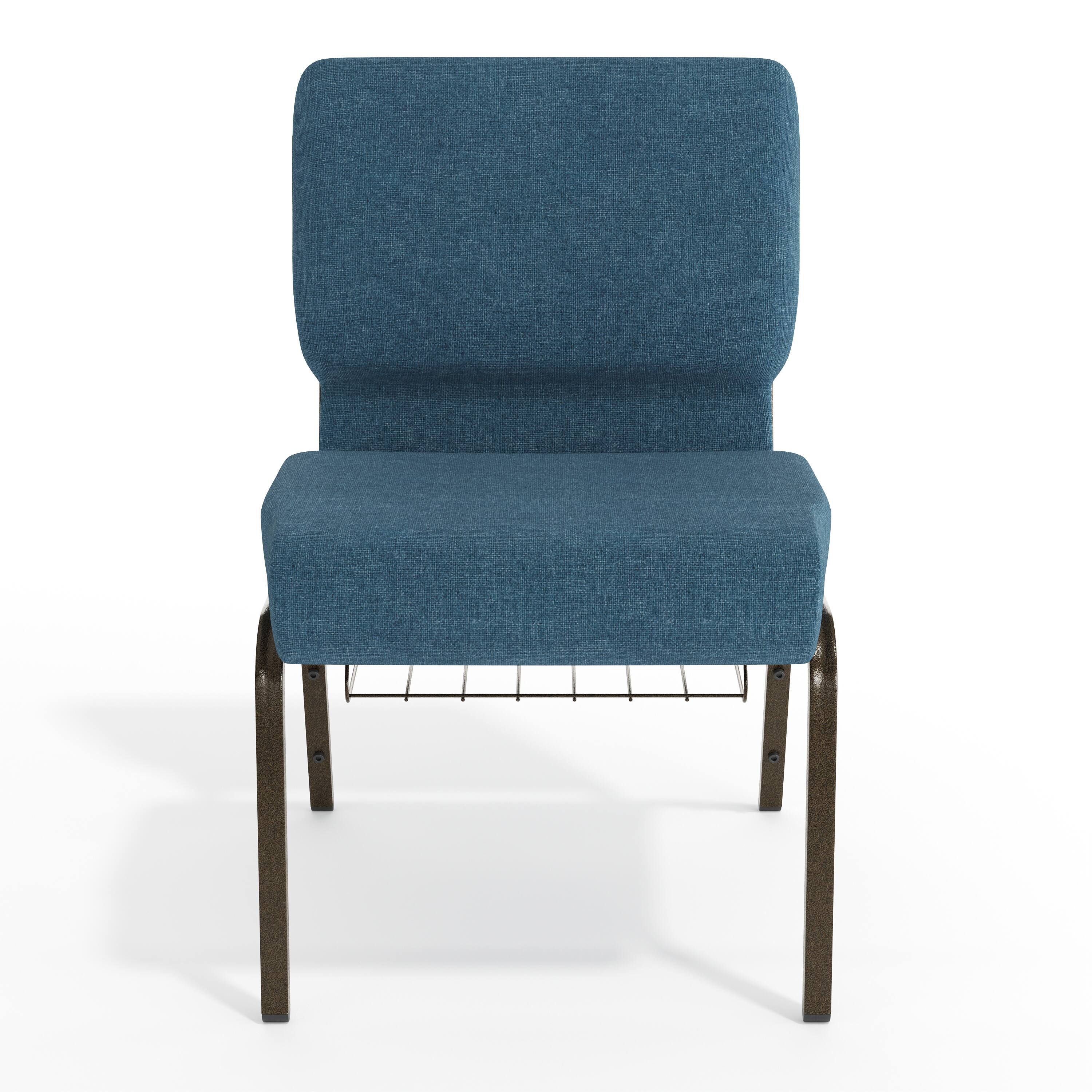 Alt View 9. Emma + Oliver - 21"W Church/Reception Guest Chair with Communion Cup Book Rack - Blue Fabric/Gold Vein Frame.