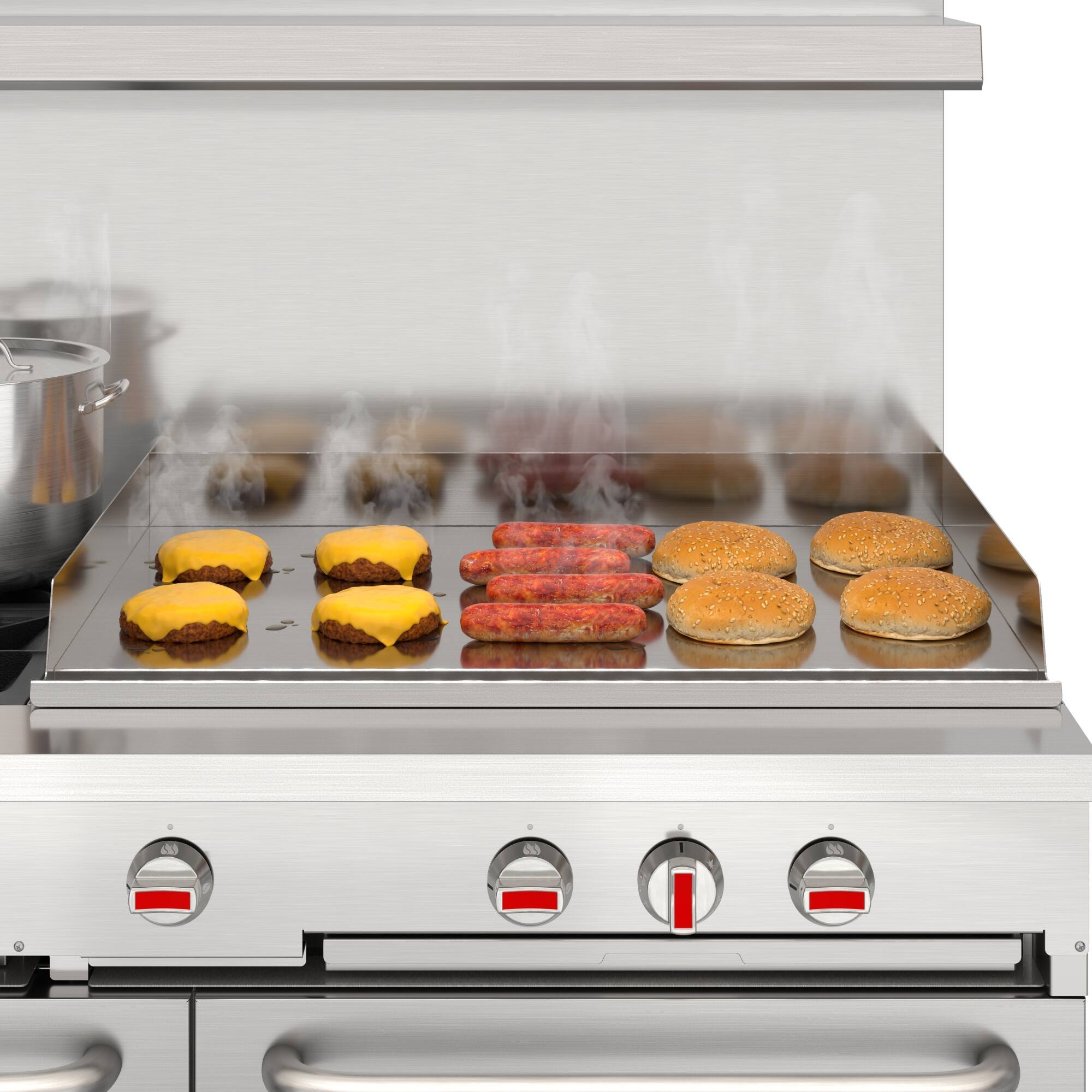 Alt View 6. Koolmore - 60 in. Commercial Natural Gas Range with 4 Burners, 36 in. Griddle, 2 Standard Ovens in Stainless-Steel (KM-CRG364-NG) - Stainless Steel.