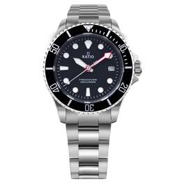 RATIO - FreeDiver Quartz RTF031 Mens Watch Sapphire Crystal Stainless Steel Black Dial 200M - Silver