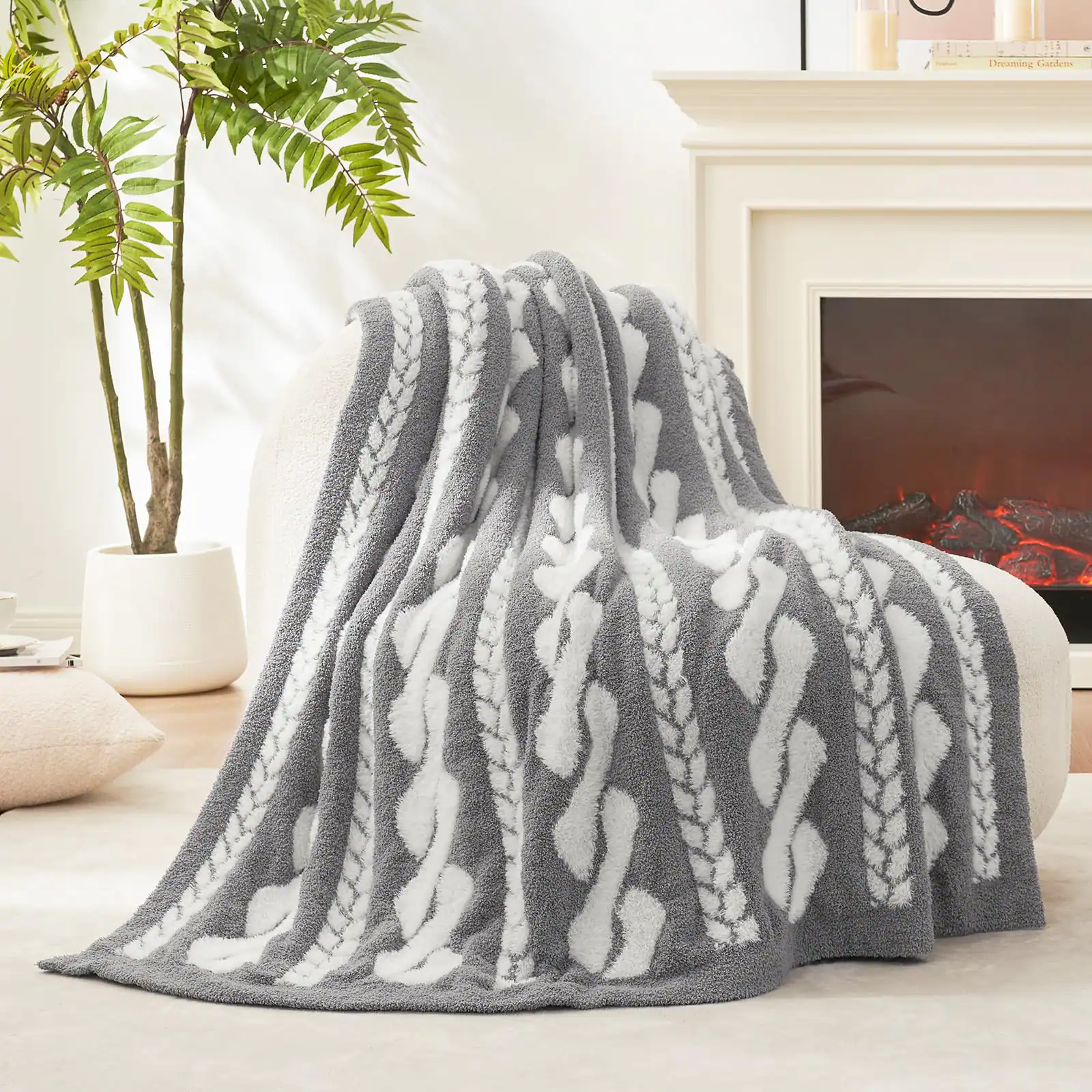 Textured Cable Grey-Throw(50" x 60")