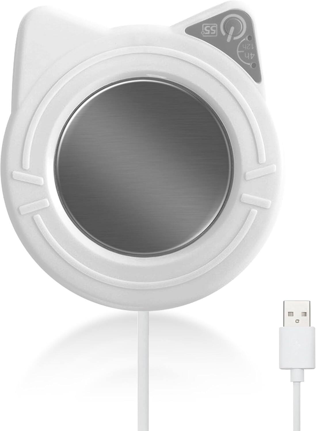 Schertz - Coffee Mug Warmer – 131°F Constant Temp, Auto Shut-Off, Black Plate - White