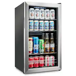 Ivation - 126 Can Beverage Refrigerator, Freestanding Mini Fridge with Glass Door - Stainless Steel