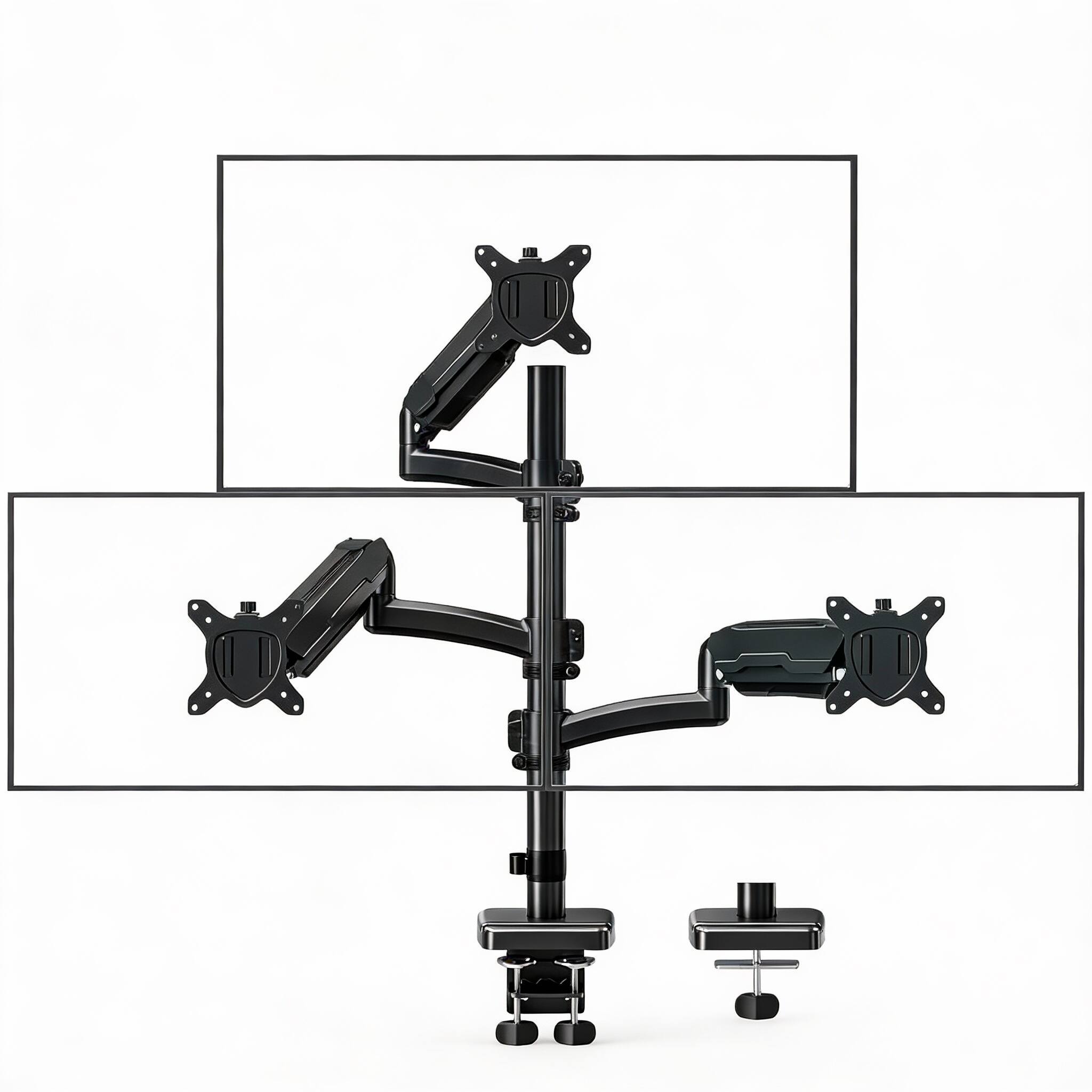 Front. Frangdom - Triple Monitor Mount 32" 19.8lbs Gas Spring Arm VESA 75/100 - BLACK.