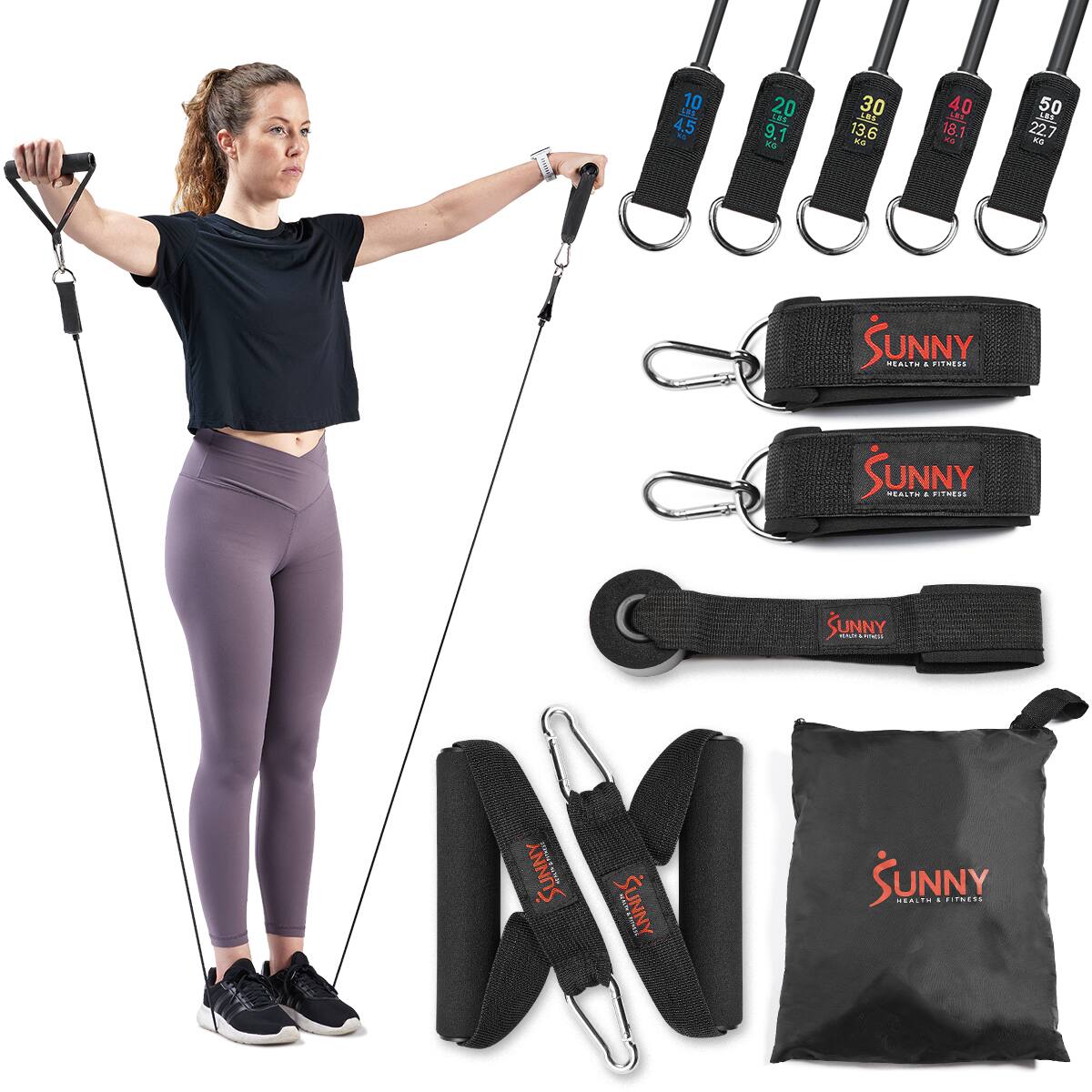 Sunny Health & Fitness - Resistance Tube Set - 10-50 lbs - Black