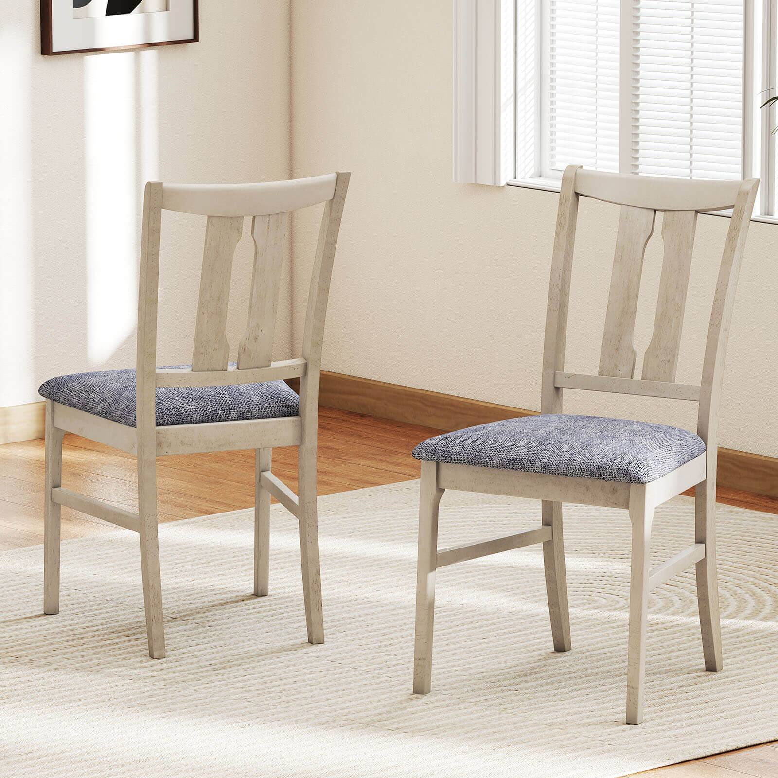 Alt View 1. Costway - Costway 2PCS Wooden Dining Chairs Fabric Upholstered Kitchen Chairs with High Curved Back - Gray + White.
