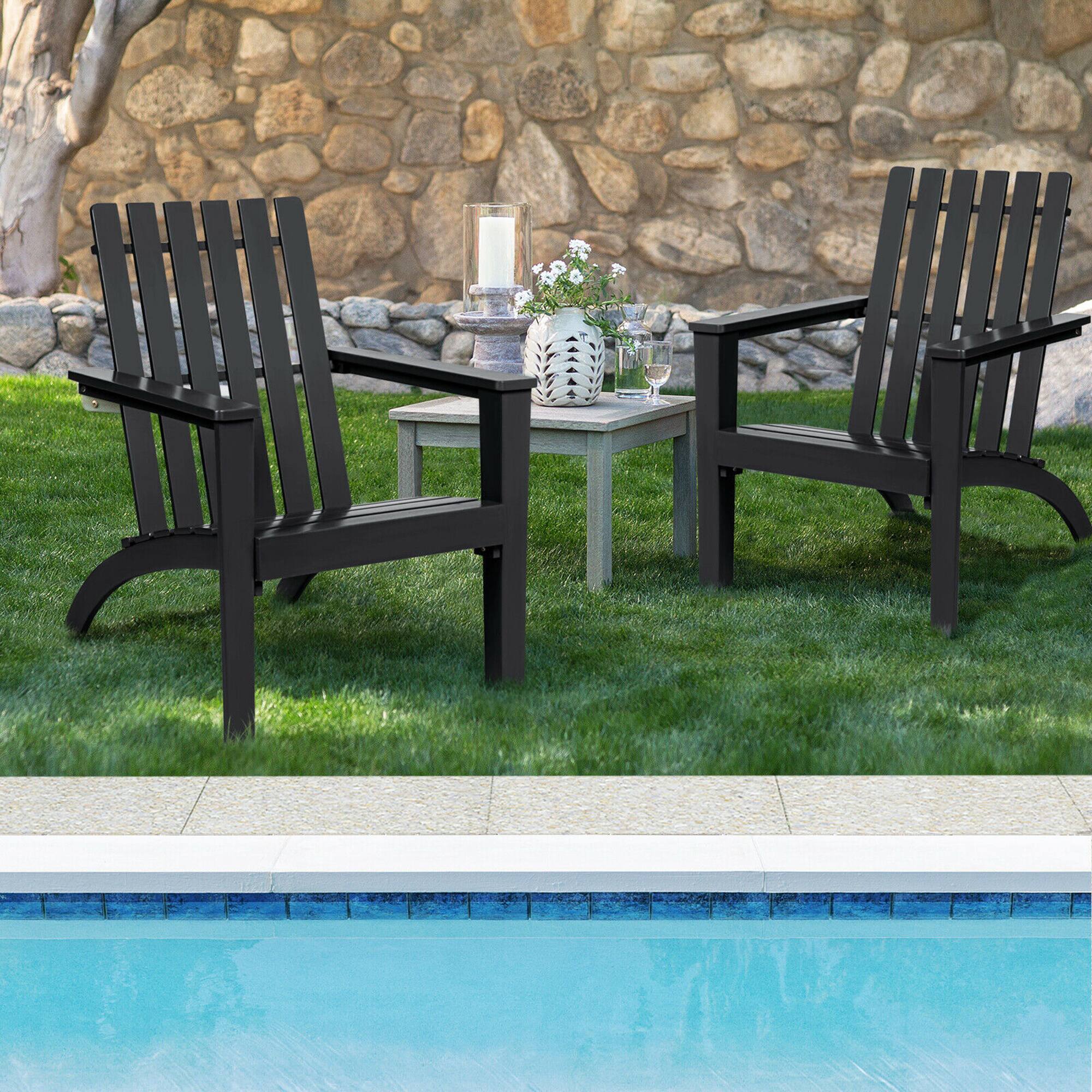 Alt View 2. Gymax - Gymax Set of 2 Outdoor Wooden Adirondack Chair Patio Lounge Chair w/ Armrest Black - Black.