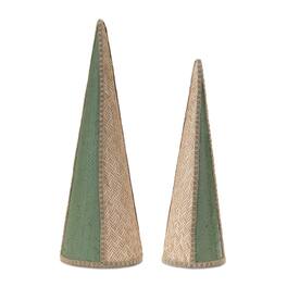 BreeBe - Woven Bamboo Cone Pine Tree (Set of 2) - Green, Beige