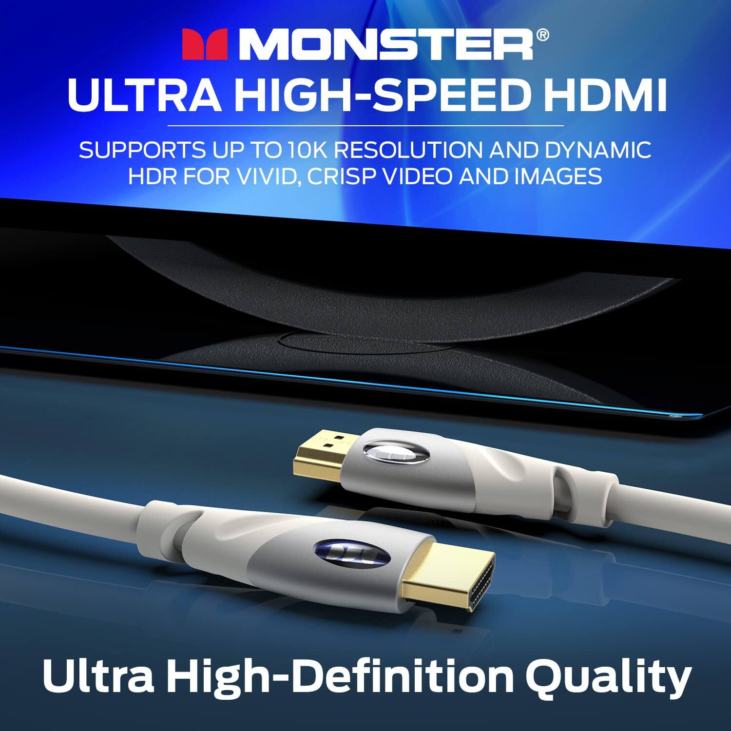 MONSTER ULTRA HIGH-SPEED HDMI SUPPORTS UP TO 10K RESOLUTION AND DYNAMIC HDR FOR VIVID, CRISP VIDEO AND IMAGES
Ultra High-Definition Quality