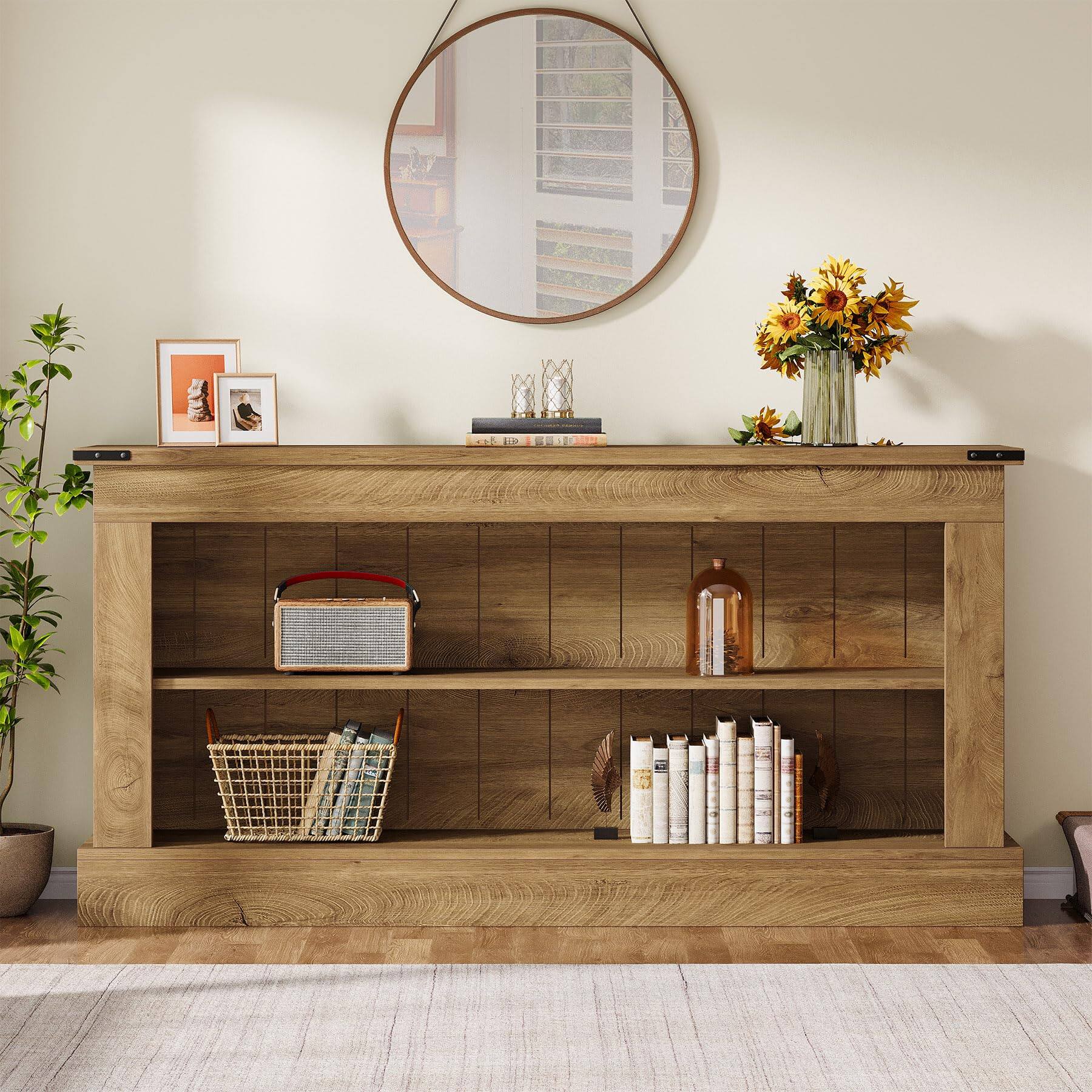 Alt View 3. Tribesigns - 63-Inch Long Console Table for Entryway, Narrow Long Entry Table with Shelves for Living Room, Farmhouse Sofa Console Be - Brown.