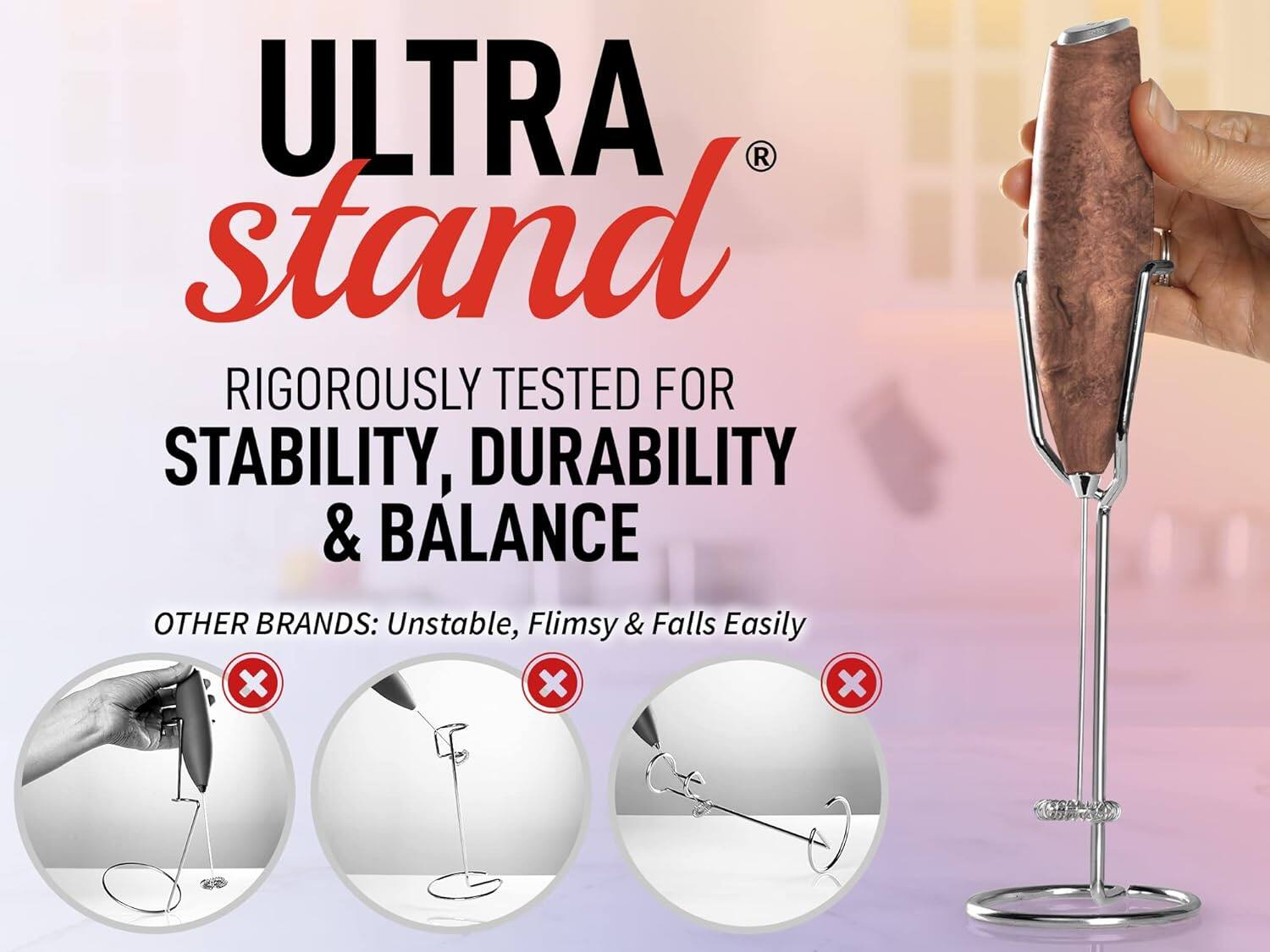 ULTRA stand  
RIGOROUSLY TESTED FOR STABILITY, DURABILITY & BALANCE  

OTHER BRANDS: Unstable, Flimsy & Falls Easily