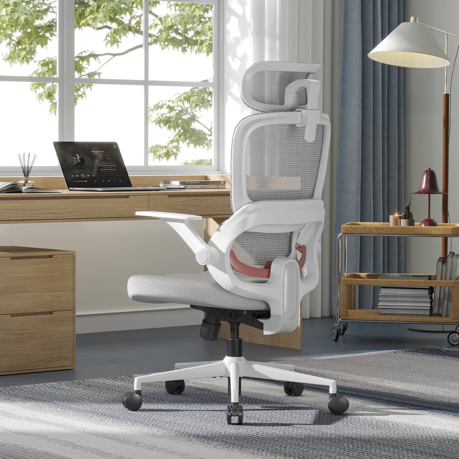 Alt View 8. SIHOO - B100 Se Office Chair, Desk Chair with Cotton Seat, Dual-Back , 2D Adjustable Headrest & Flip Link Armrest, 300lbs - Light Gray.