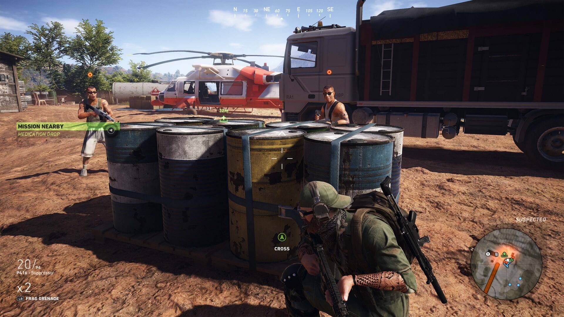 N 15 1  
30 NE  
60 -  
75 1  
E I  
105 120 SE 1 - I  
RA1  
IBP  
EAP 32m  
MISSION NEARBY MEDICATION DROP  
SUSPECTED  
A  
20% P416 - Suppressor x2 LB FRAG GRENADE  
CROSS