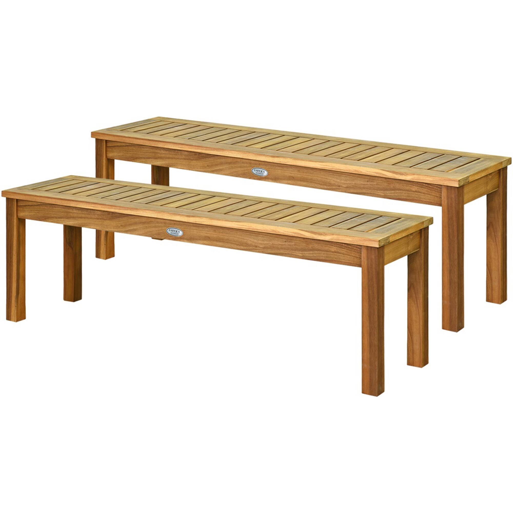 Alt View 3. Gymax - Gymax Set of 2 Acacia Wood Bench Dining Bench Patio Garden w/ Slatted Seat Indonesia Teak - Teak.
