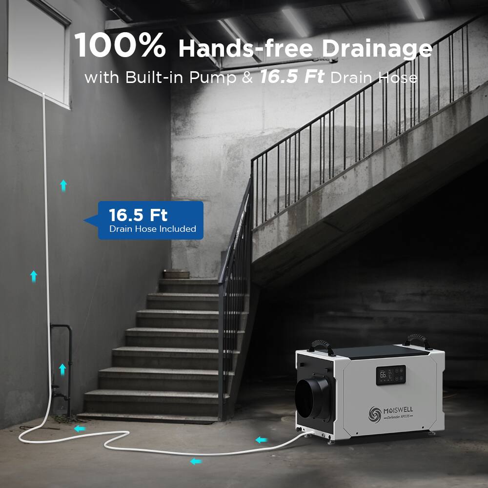 100% Hands-free Drainage with Built-in Pump & 16.5 Ft Drain Hose  
16.5 Ft Drain Hose Included