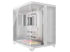 Front. CORSAIR - Corsair AIR 5400 RS-R ARGB Triple Chamber Mid-Tower Case - White, 3x Pre-Installed ARGB Fans, BTF Design - White.