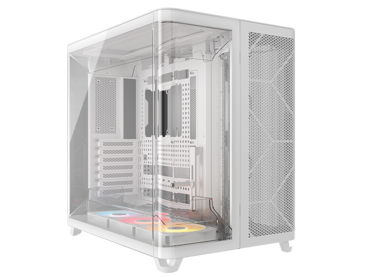 Front. CORSAIR - Corsair AIR 5400 RS-R ARGB Triple Chamber Mid-Tower Case - White, 3x Pre-Installed ARGB Fans, BTF Design - White.