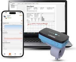LOOKEE - LOOKEE® Ring-Pro Continuous Oxygen Finger Monitor with Vibration Reminder for Low SpO2, PR | Enjoy Free PC & APP Reports - Blue