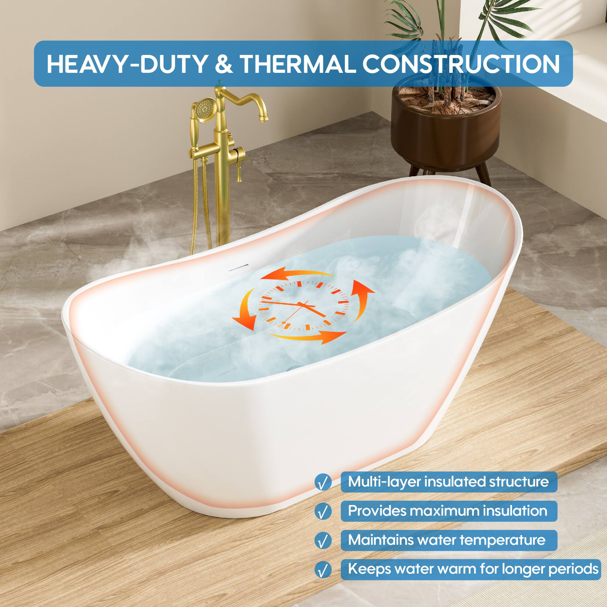 HEAVY-DUTY & THERMAL CONSTRUCTION

- Multi-layer insulated structure
- Provides maximum insulation
- Maintains water temperature
- Keeps water warm for longer periods