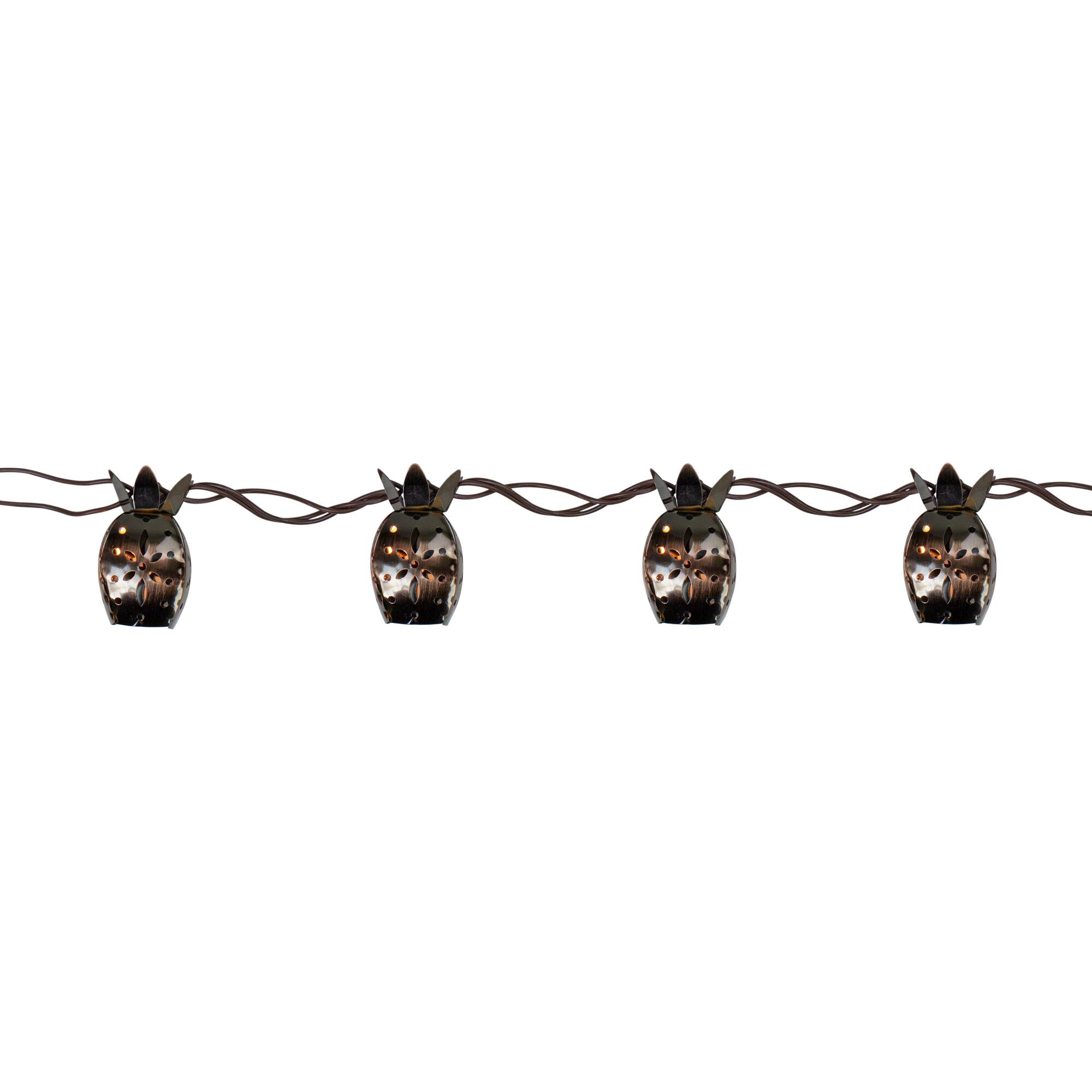 Alt View 1. Sienna - Mini Metal Pineapple Christmas Light Set - 7.5' Brown Wire - Clear Lights - 10ct - Brown.